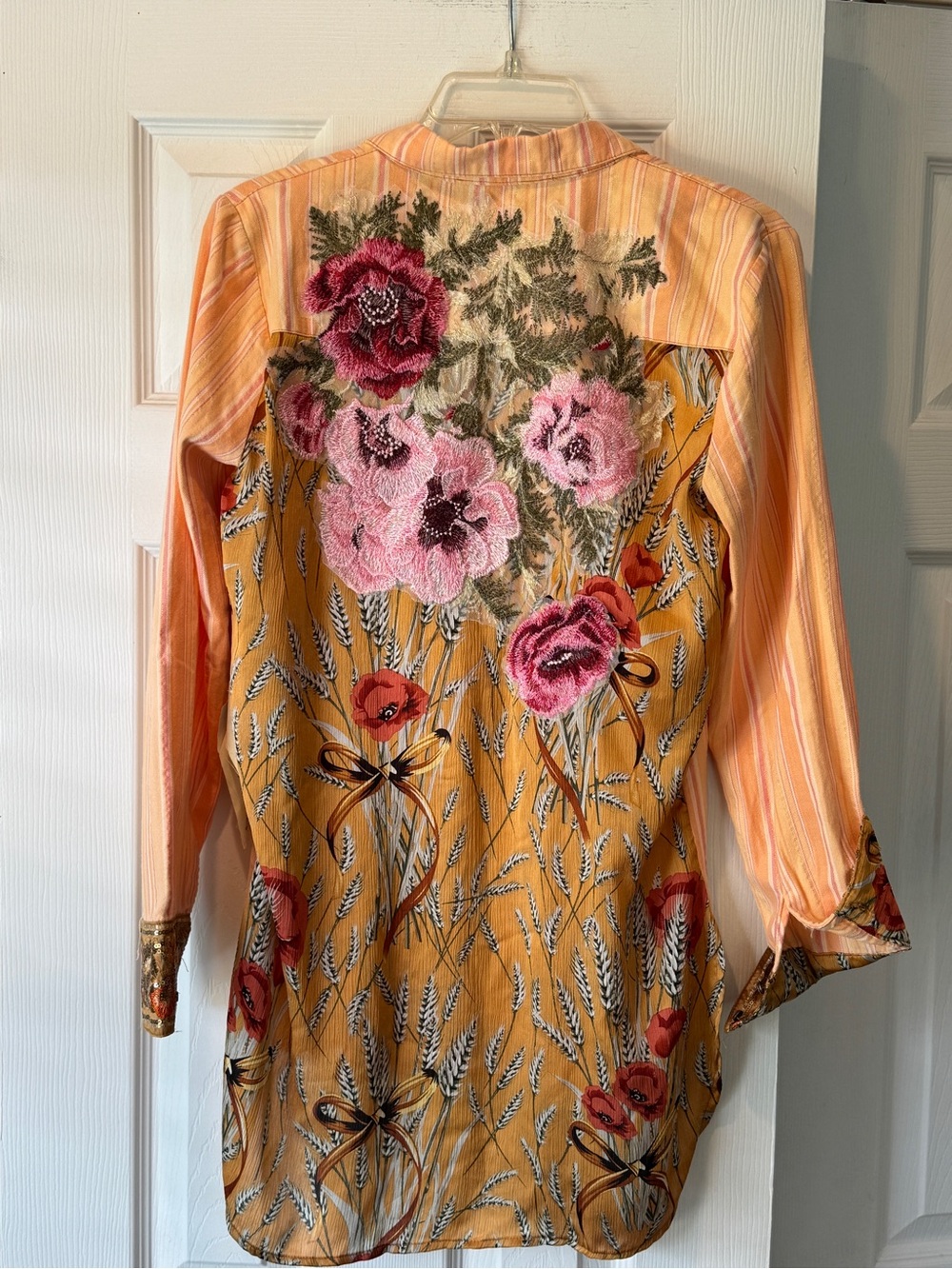 Aratta Silent Journey Gardenia Peach Striped Button-Down Tunic NWT small